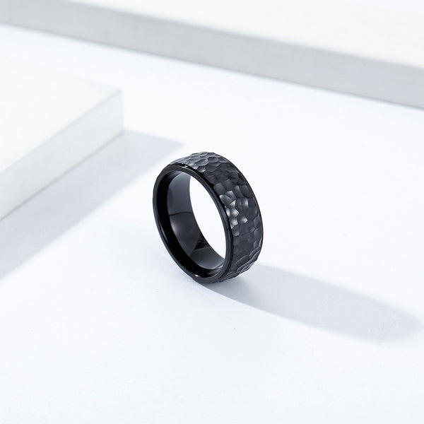 Handmade Beating Pattern Moon Pit Titanium Steel Ring